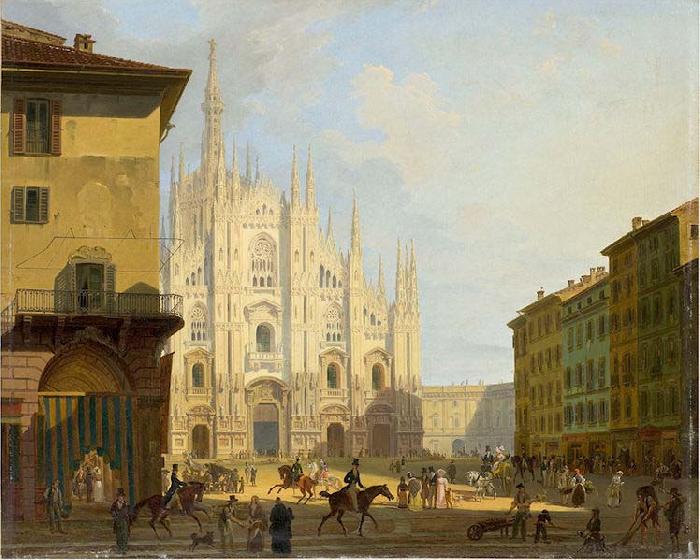 Giovanni Migliara Veduta di piazza del Duomo in Milano oil painting picture